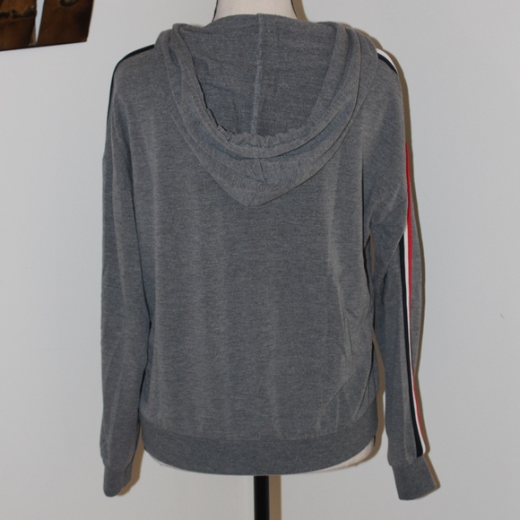 🌻 Pink Rose, Hoodie heather grey striped sweatshirt Small - Picture 3 of 5